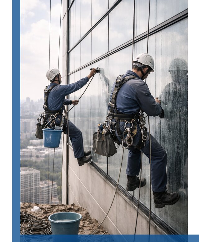 Профессиональная мойка фасадных окон альпинистами в Климовске