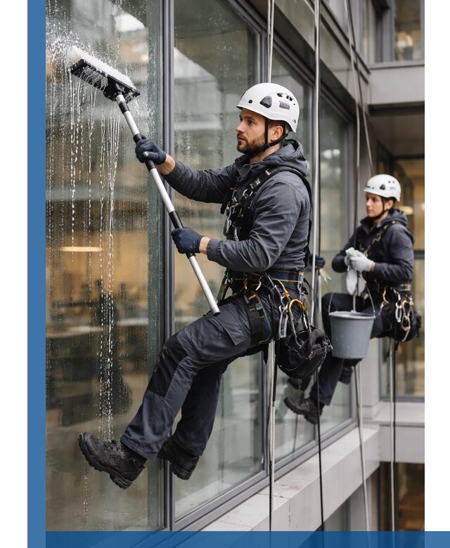 Профессиональная мойка витражей промышленными альпинистами в Климовске