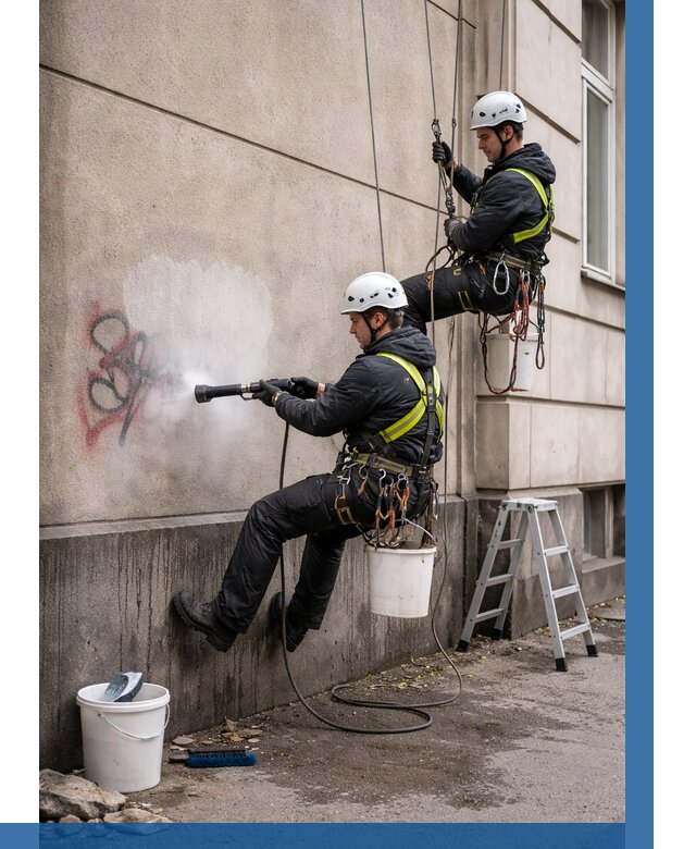 Удаление граффити с фасада в Климовске от 4558 р. | ВЫСОТНИК-Клс