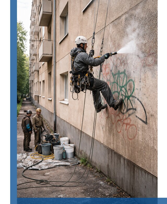 Удаление граффити с фасада в Климовске без следов и повреждений