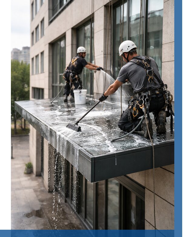 Мойка козырьков и навесов в Климовске от 3545 р. | ВЫСОТНИК-Клс