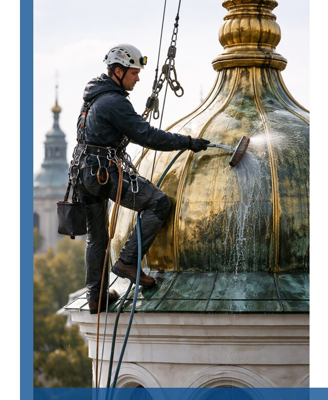 Профессиональная мойка куполов и шпилей высотными альпинистами в Климовске