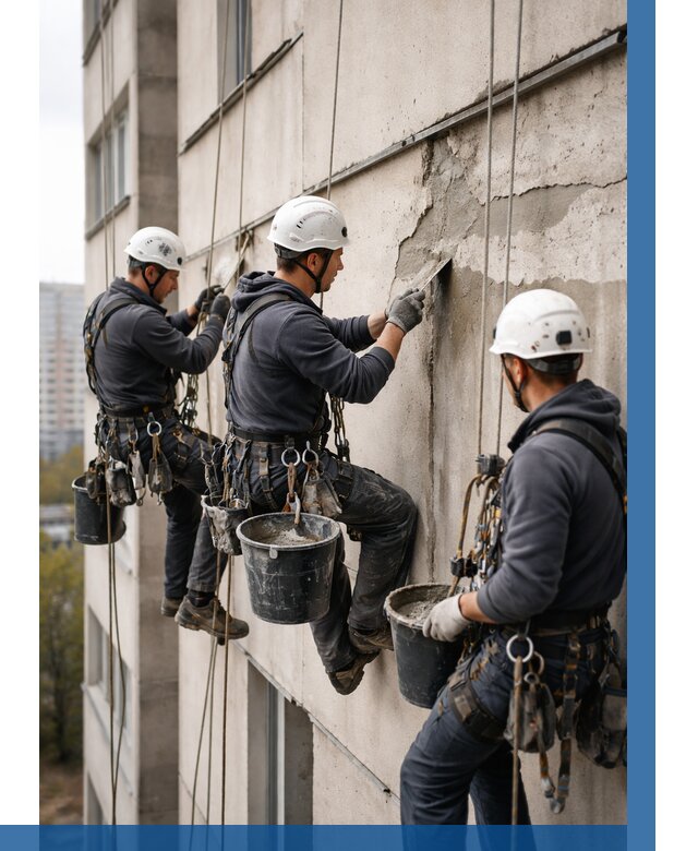 Ремонт бетонных элементов фасада в Климовске от 2532 р. | ВЫСОТНИК-Клс