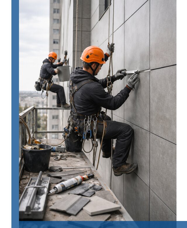 Профессиональный ремонт фасада из керамогранита в Климовске