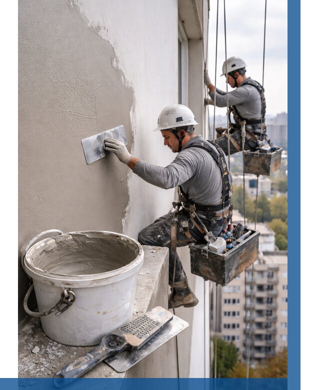 Шпаклевка фасада на высоте в Климовске от 709 р. | ВЫСОТНИК-Клс