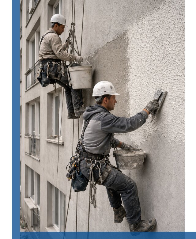 Нанесение декоративной штукатурки короед на фасад в Климовске