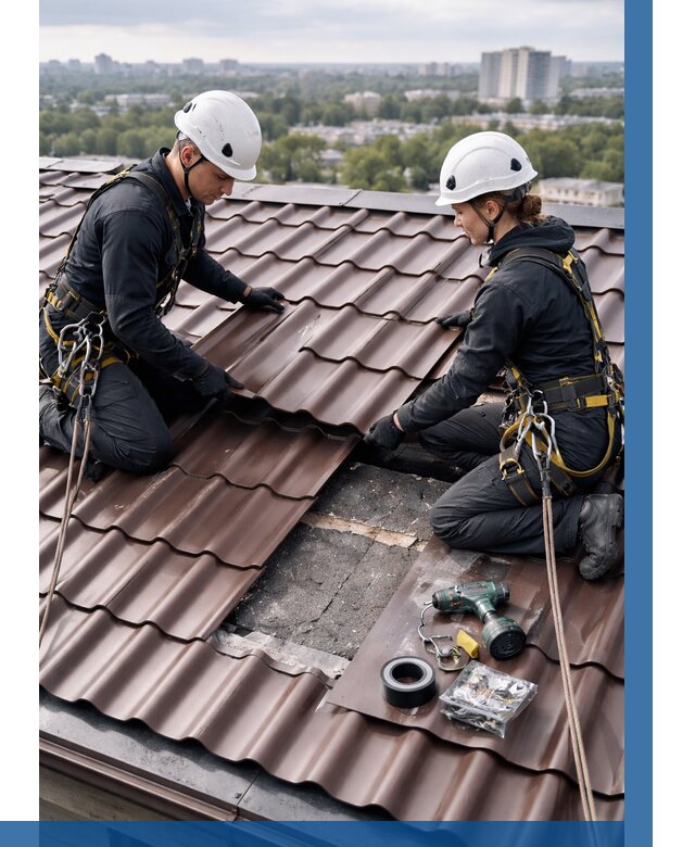 Ремонт металлочерепицы на крыше в Климовске от 912 р. | ВЫСОТНИК-Клс