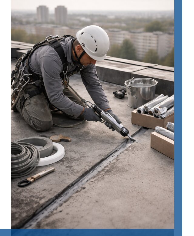 Герметизация швов кровли в Климовске от 456 р./м2 | ВЫСОТНИК-Клс