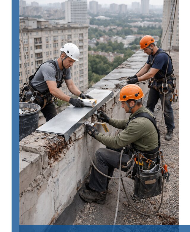 Ремонт парапета на кровле в Климовске, высотные работы с гарантией