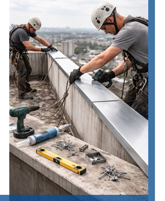 Монтаж парапетных крышек в Климовске от 810 р. | ВЫСОТНИК-Клс