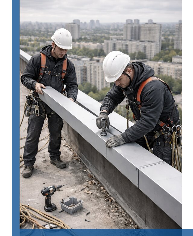 Монтаж парапетных крышек и ограждений кровли в Климовске