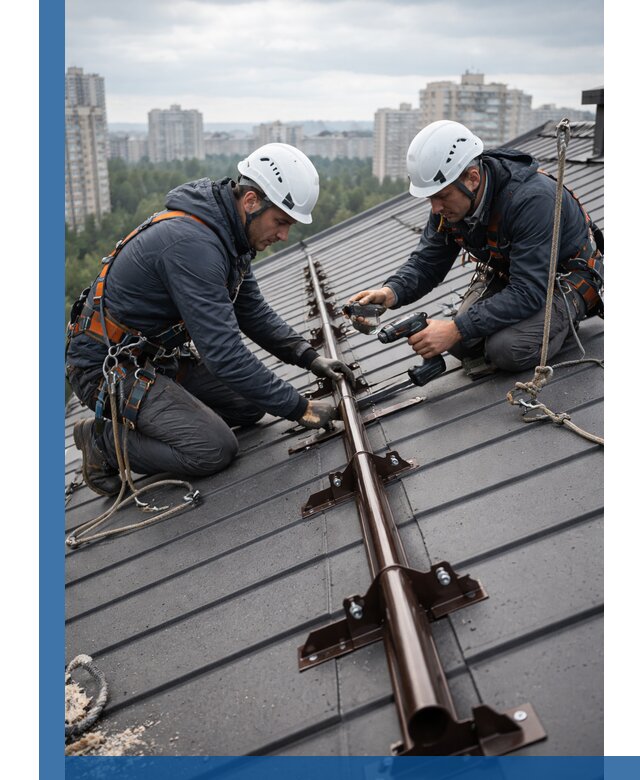 Монтаж снегозадержателей на кровле зданий в Климовске под ключ