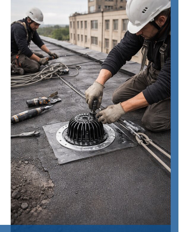 Установка водосточных воронок в Климовске цена от 3545 р. | ВЫСОТНИК-Клс