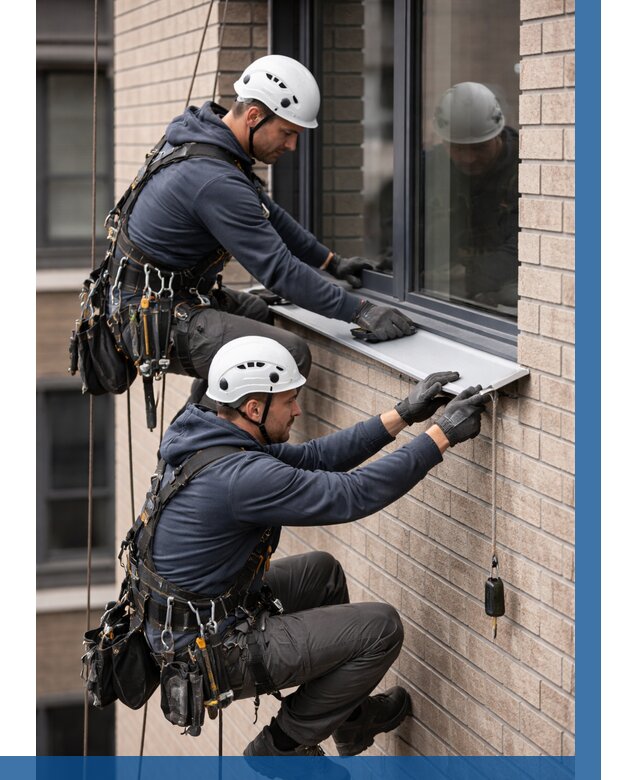 Монтаж оконных отливов под ключ в Климовске от 3545 р. | ВЫСОТНИК-Клс