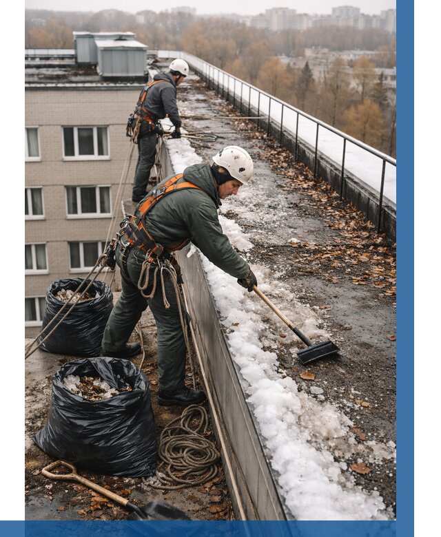 Очистка кровли по периметру в Климовске от 557 р. | ВЫСОТНИК-Клс