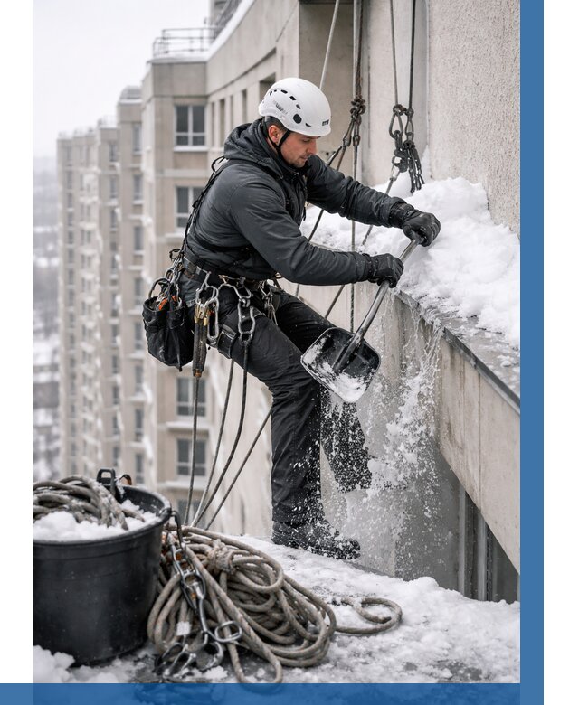 Очистка карнизов от снега в Климовске от 304 р. | ВЫСОТНИК-Клс