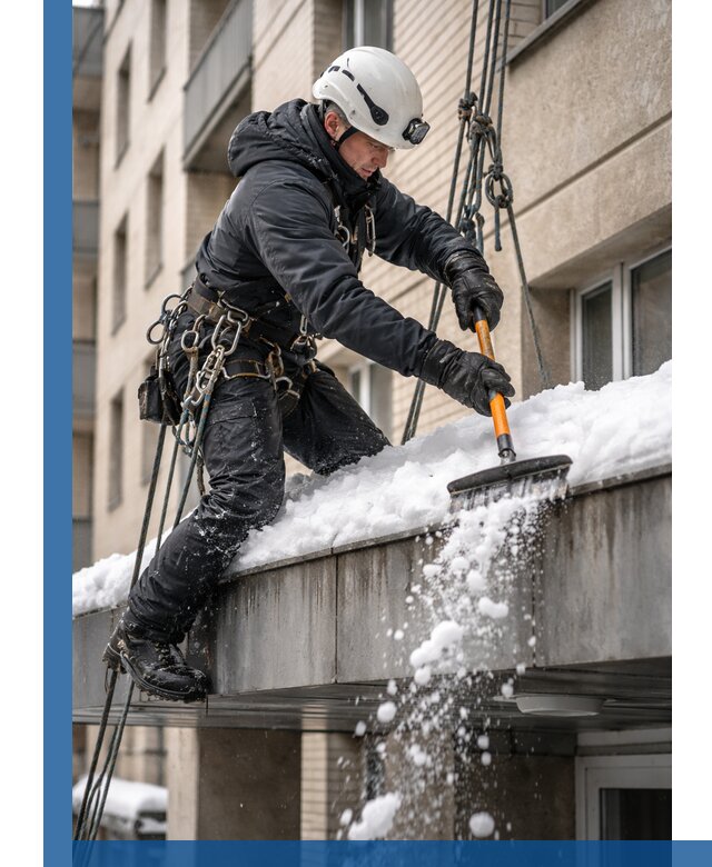 Очистка козырьков от снега в Климовске круглогодично безопасно