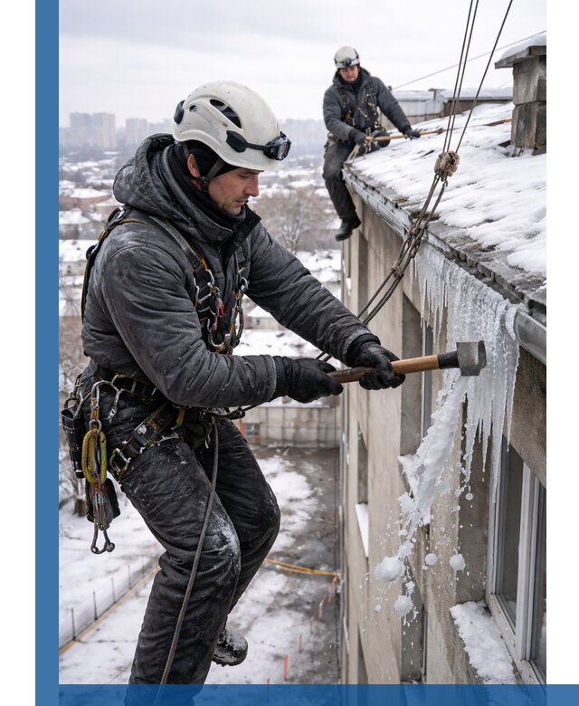 Сбивание и удаление сосулек с крыши в Климовске безопасно