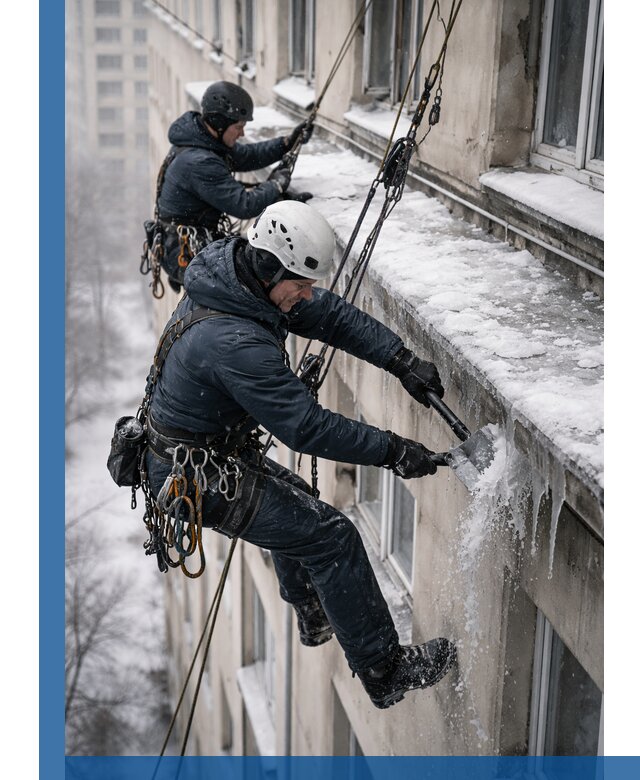 Удаление наледи и сосулек с карнизов в Климовске профессионально