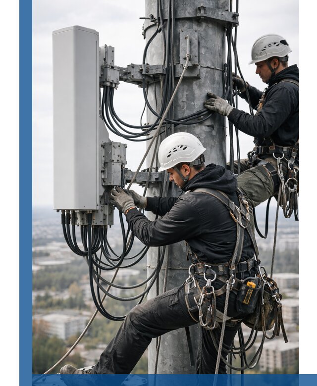 Монтаж оборудования связи на мачте в Климовске с пусконаладкой