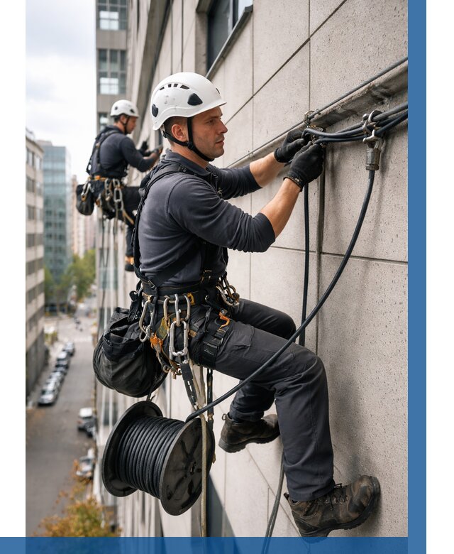 Прокладка кабеля по фасаду в Климовске от 354 р. | ВЫСОТНИК-Клс