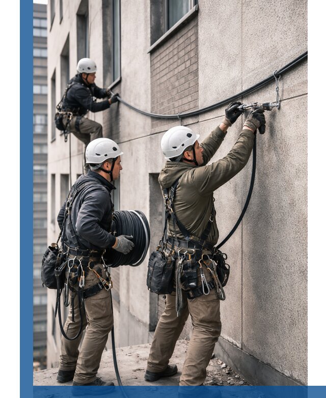 Прокладка кабеля по фасаду в Климовске, профессиональный монтаж