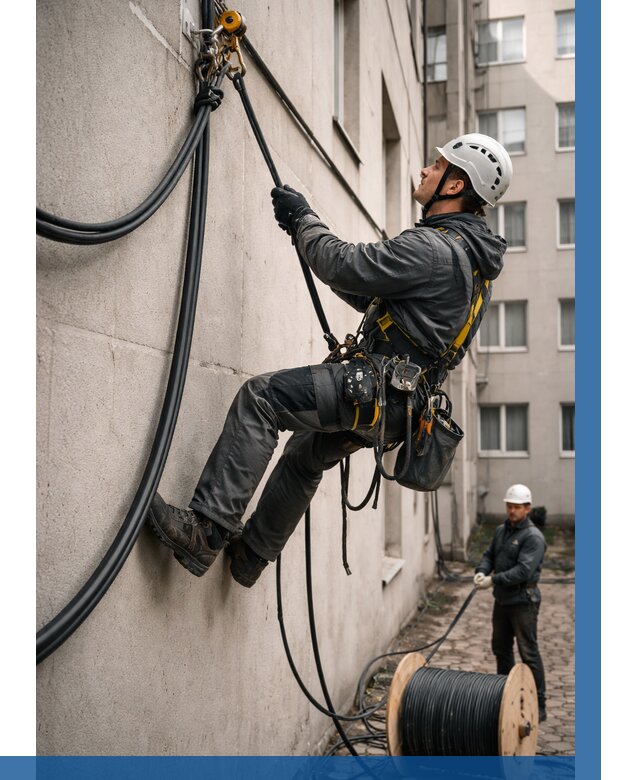 Протяжка кабеля питания на высоте в Климовске от 456 р. | ВЫСОТНИК-Клс