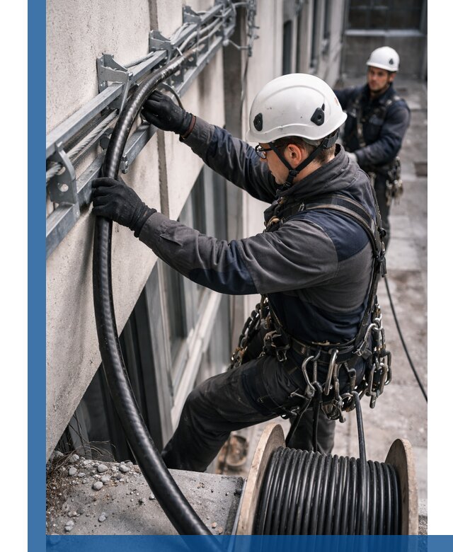 Протяжка кабеля питания на высоте в Климовске с гарантией безопасности и качества