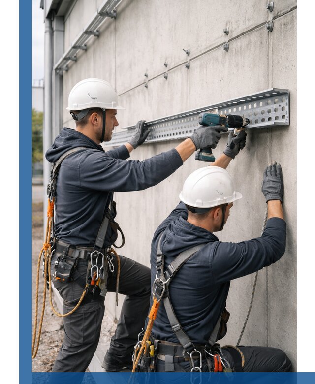 Монтаж кабельных лотков на фасаде зданий в Климовске с гарантией