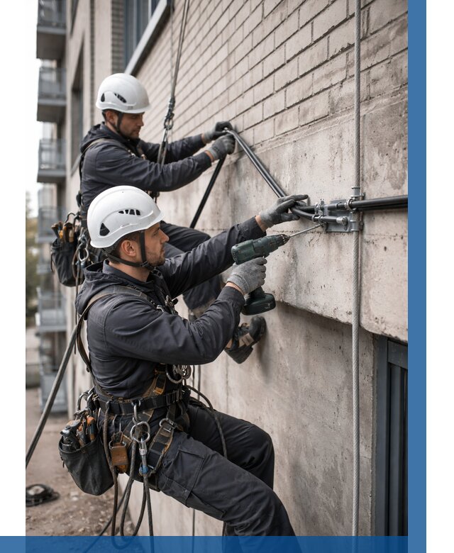 Крепление кабеля на фасаде в Климовске от 354 р. | ВЫСОТНИК-Клс