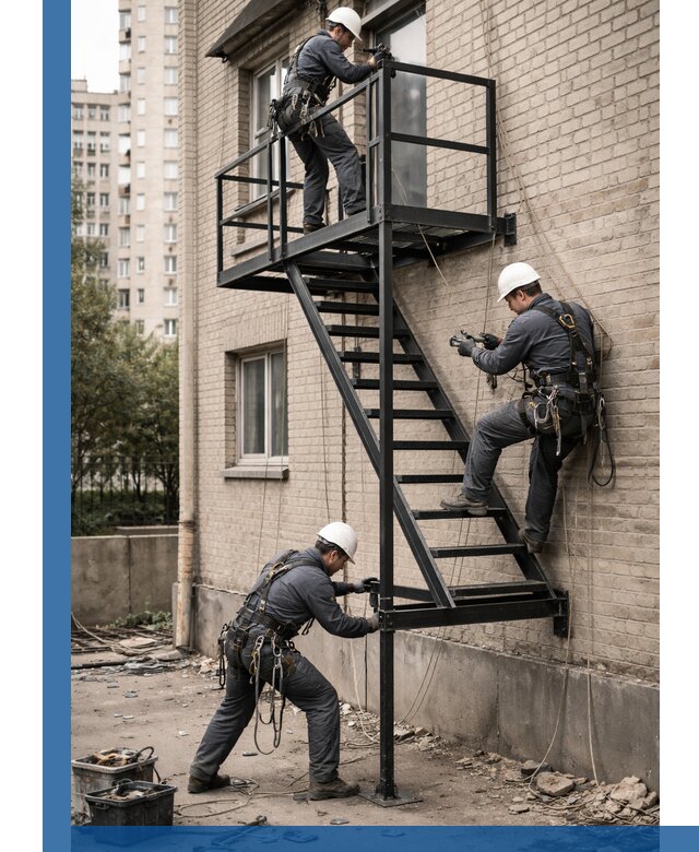 Монтаж пожарной лестницы в Климовске, установка и крепление