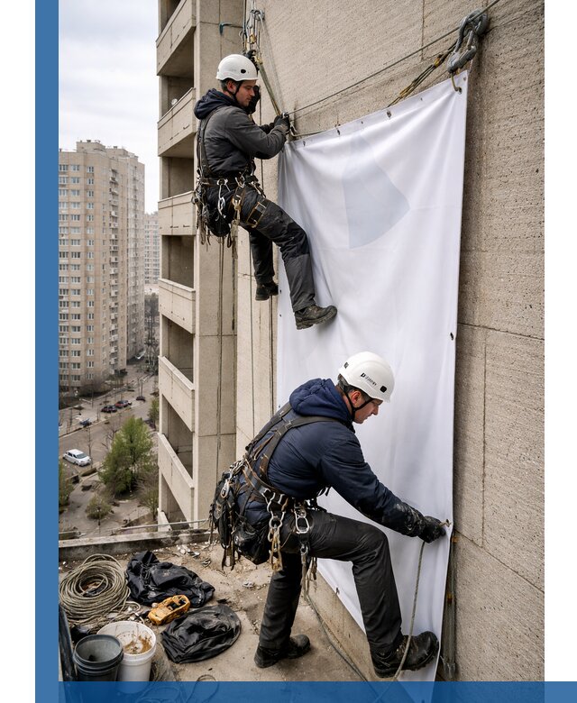 Профессиональный монтаж баннеров на фасаде в Климовске