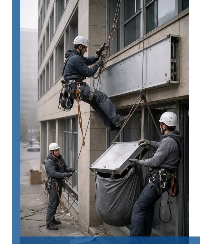 Демонтаж рекламной вывески с высотными работами в Климовске