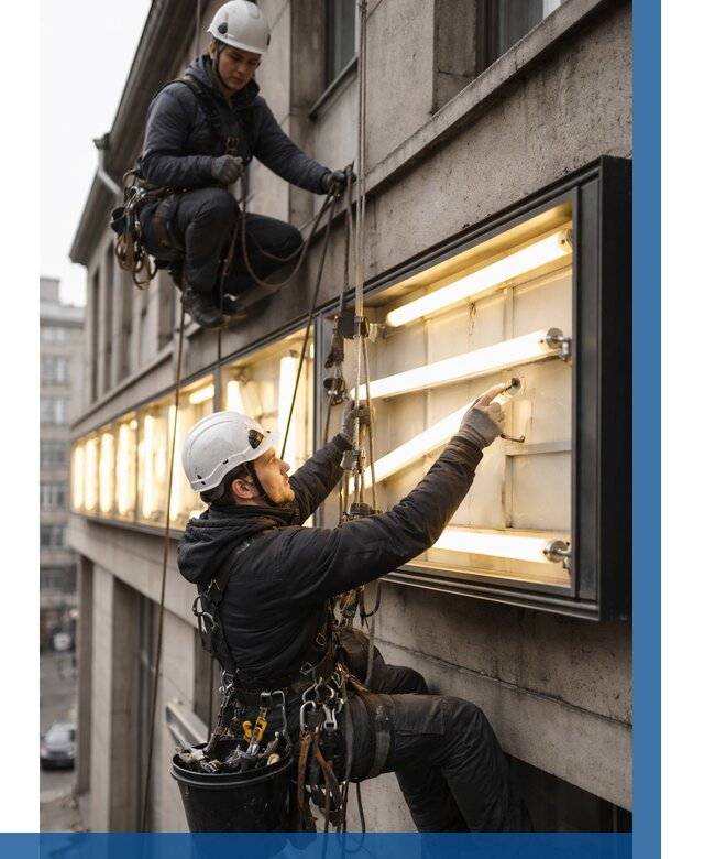 Замена ламп в вывеске в Климовске под ключ от 3545 р. | ВЫСОТНИК-Клс