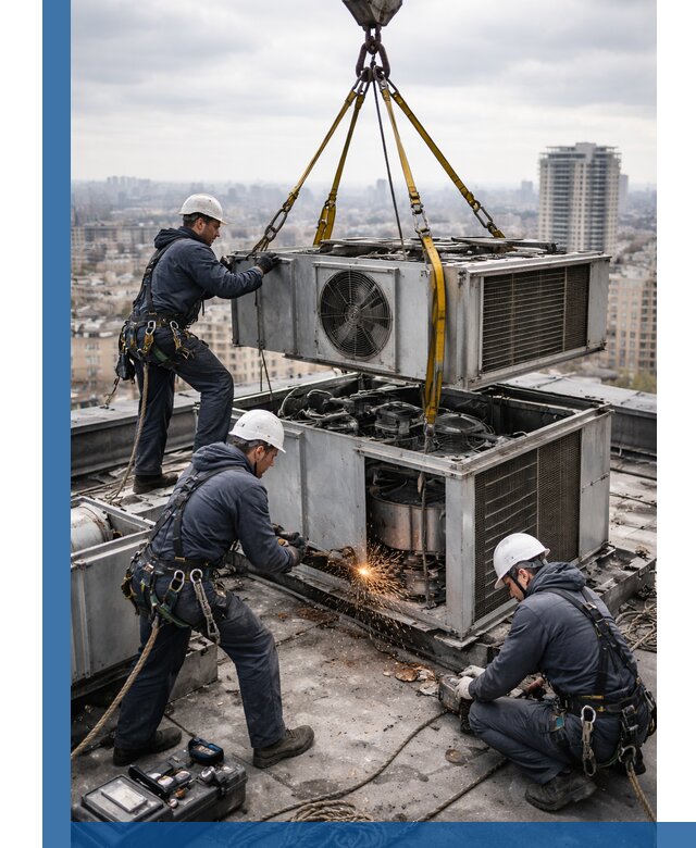 Демонтаж крышной установки в Климовске любой сложности