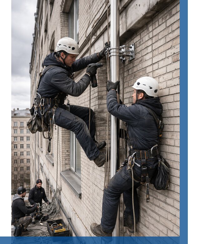 Монтаж флагштока на здании в Климовске от 6583 р. | ВЫСОТНИК-Клс