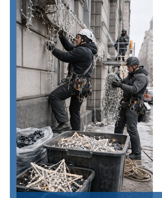 Демонтаж новогоднего оформления и гирлянд в Климовске