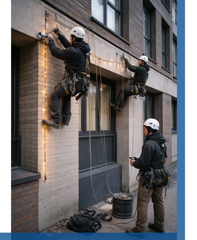 Монтаж гирлянд на фасаде в Климовске от 3545 р. | ВЫСОТНИК-Клс