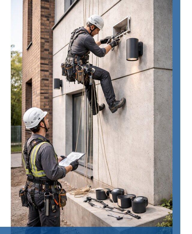 Монтаж фасадного освещения в Климовске от 2532 р. | ВЫСОТНИК-Клс