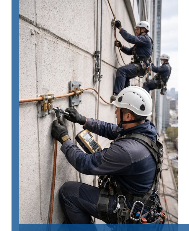 Монтаж системы заземления здания и молниезащиты в Климовске