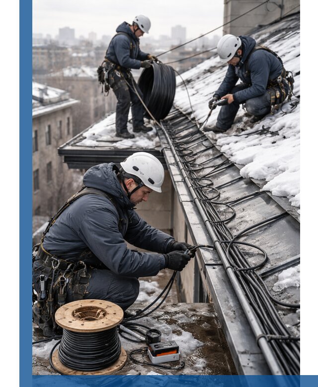 Монтаж греющего кабеля на кровле в Климовске под ключ
