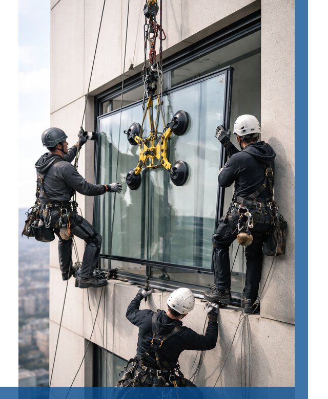 Монтаж стеклопакетов на высоте в Климовске от 3241 р. | ВЫСОТНИК-Клс