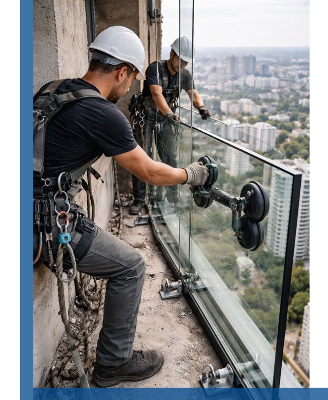 Монтаж стеклянных ограждений под ключ с гарантией в Климовске