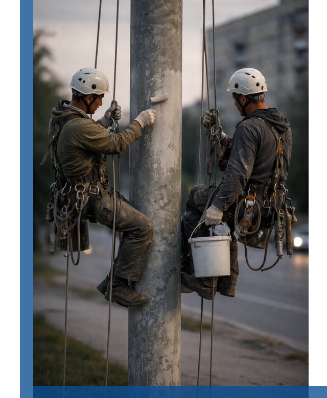 Покраска опор освещения и антикоррозийная защита в Климовске