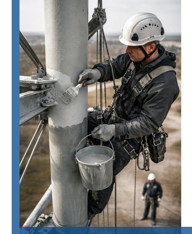 Покраска мачт связи в Климовске промышленными альпинистами