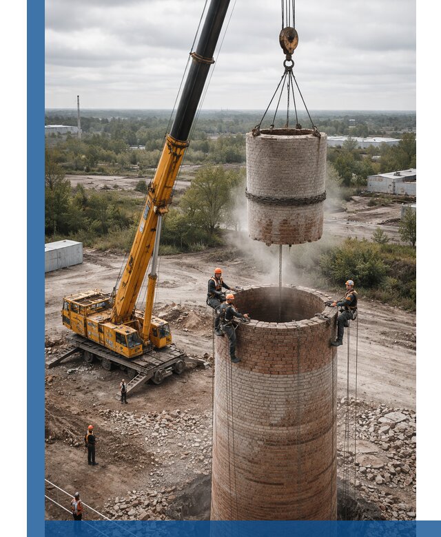 Демонтаж дымовой трубы в Климовске с гарантиями безопасности