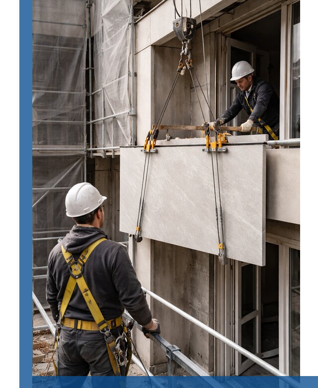 Подъем керамогранита на этаж в Климовске грузчиками и техникой