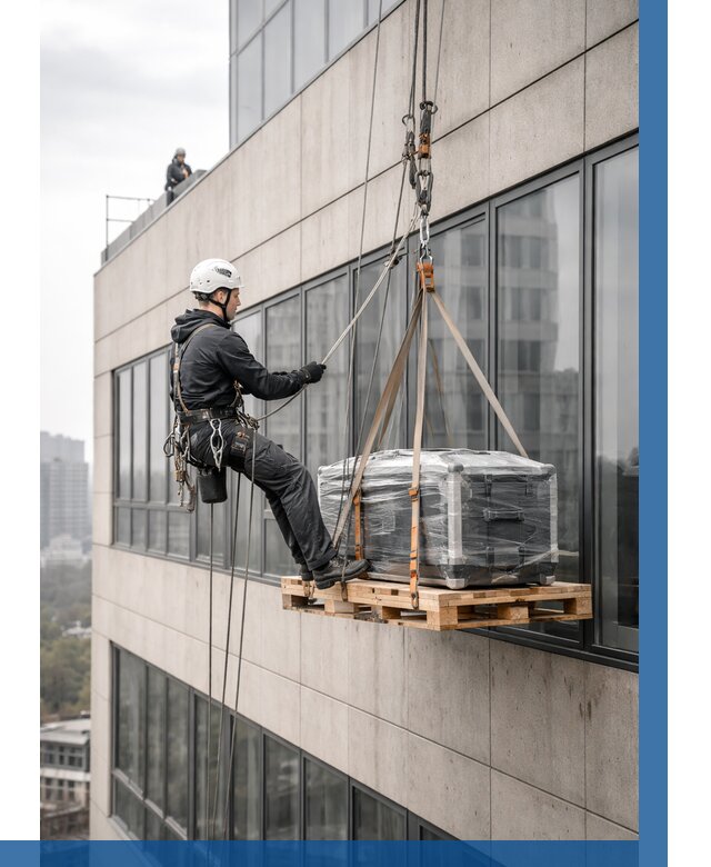 Спуск груза по фасаду в Климовске от 3545 р. | ВЫСОТНИК-Клс