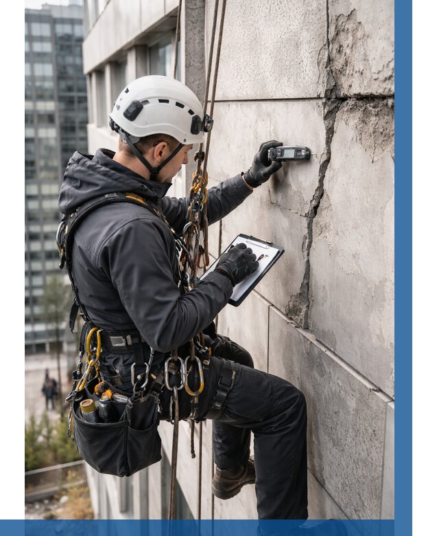 Обследование фасада альпинистами в Климовске от 122 р. | ВЫСОТНИК-Клс