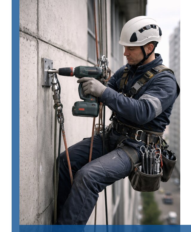 Установка анкерных точек для высотных работ в Климовске